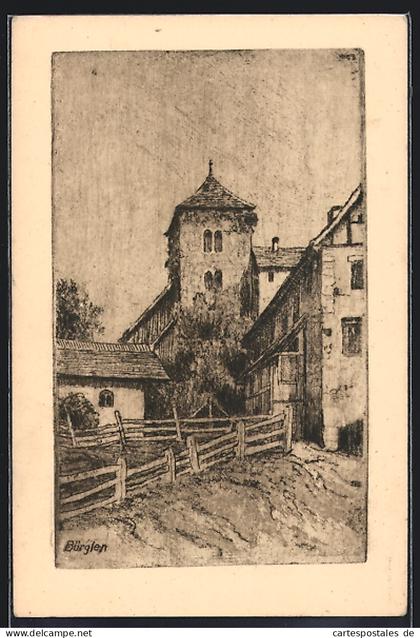 Künstler-AK Bürglen, Ortspartie