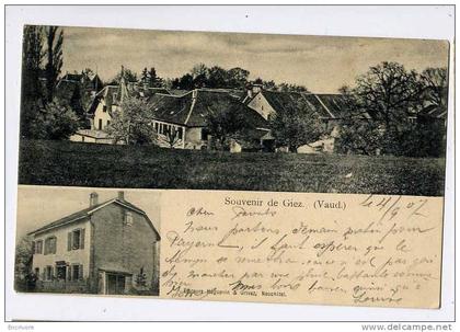 cpa souvenir de GIEZ village auberge - ed huguenin grivaz tampon militaire