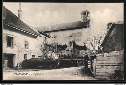 AK Pampigny, L'Eglise, Strassenpartie mit Kirche