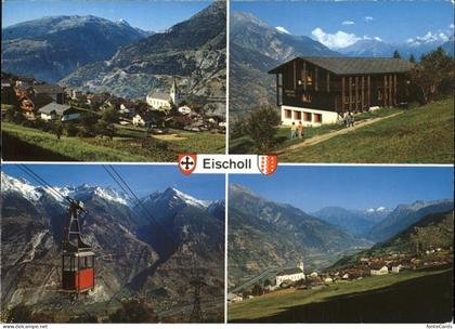 Eischoll Panorama mit Balmhorn Metjen Bietschhorn Rhonetal Kabinenbahn Wappen
