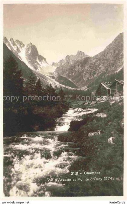 Lac Champex Entremont VS Val-d Arpette Pointe-d Orny Bergbach Gebirge Schnee Wal