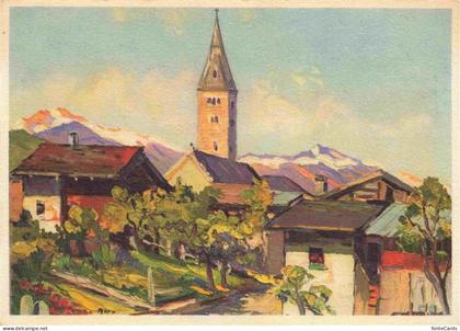 Saviese VS Ortsansicht mit Kirche Blick gegen Rawil Kuenstlerkarte