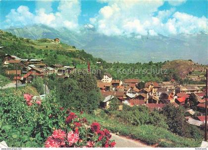 Vex Herens VS Dorf Bergpanorama Wiesen Blumen Haeuser Rhonetal