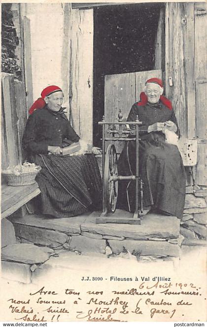 Suisse - Monthey (VS) Fileuses à Val d'Illiez - Foulard Rouge - Ed. Jullien Frères 3090