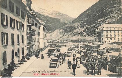 gletsch , obergoms , valais * hôtels * attelages diligence commerces villageois * suisse schweiz