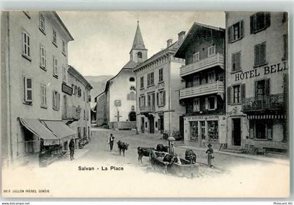 1922 Salvan - La Place Hotel Brunnen Kühe - 13197931
