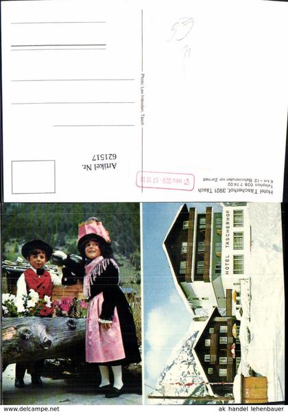 621517,Mehrbild Ak Täsch b. Zermatt Hotel Täscherhof Kinder Tracht Brunnen
