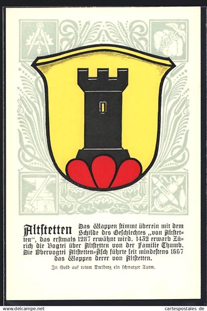 Künstler-AK Altstetten, Wappen mit schwarzer Turm auf Dreiberg