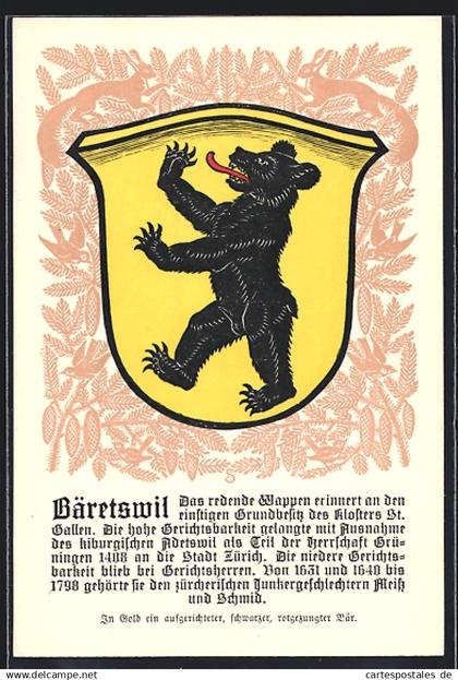 Künstler-AK Bäretswil, Wappen mit schwarzem Bären