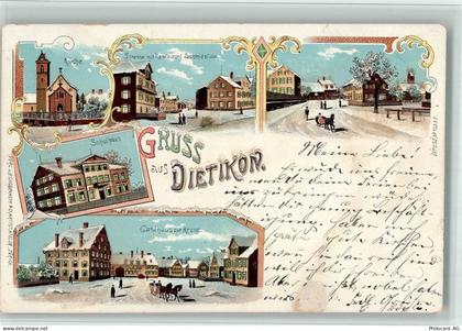 8953 Dietikon 1908 BOAKC Winterlithographie Kirche Gasthaus Schmidstube ... - 13702755