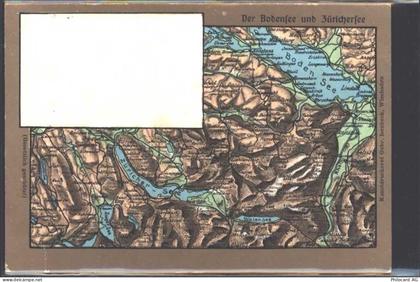 Zürichsee Relief AK Landkarte Bodensee und Zürichersee - 13159395