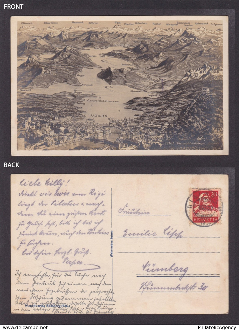 SWITZERLAND 1927, Vintage postcard, Lucerne, posted