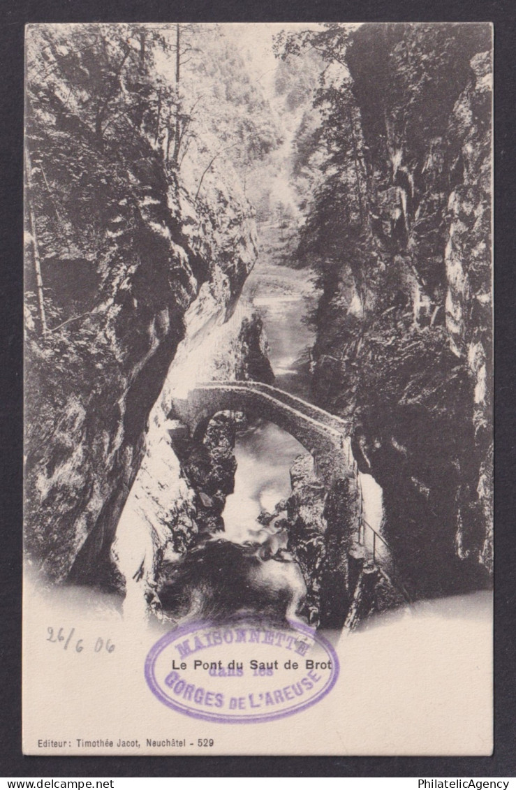 SWITZERLAND, Vintge postcard, Gorges de l'Areuse, The Saut de Brot Bridge