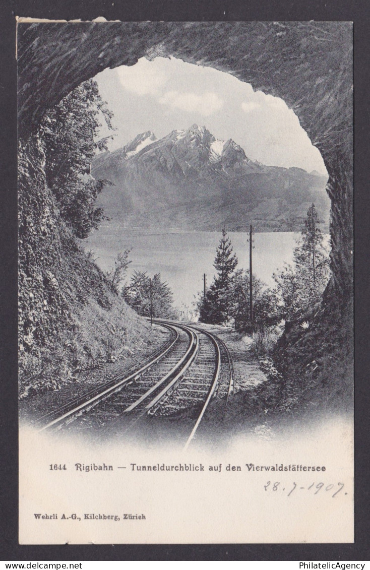 SWITZERLAND, Vintge postcard, Lucerne, Rigi Bahn Tunnel, View of Lake Lucerne
