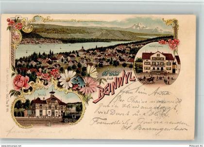 5712 Beinwil am See 1900 BOAKC Gasthaus Löwen Bahnhof Lithographie - 13700223