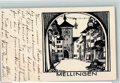 5507 Mellingen 1914 Lithographie / Künstlerkarte sign MS 1914 AK - 13094383
