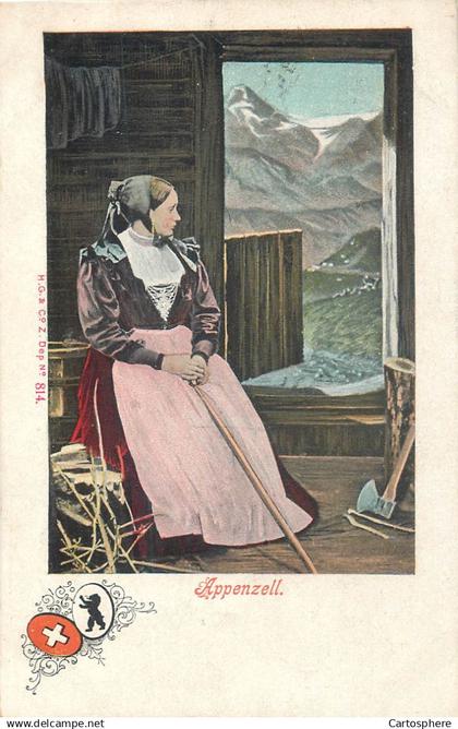CPA Suisse > AI Appenzell Frau in Tracht Costume - Folklore - Femme - Dégringolade Bazar Genève