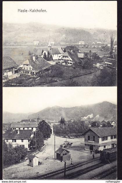 1909 gelaufene AK aus Hasle-Kalchofen, 2 bildrig, minim knittrig.