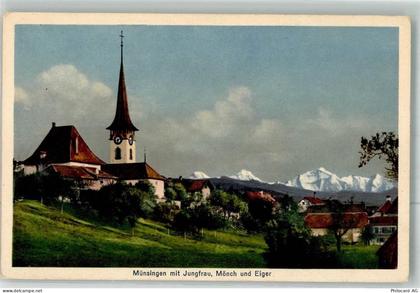 3110 Münsingen Foto AK Kirche Jungfrau Mönch Eiger - 38025407