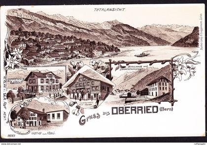 vor 1900 ungelaufene Litho-AK: Gruss aus Oberried, BE. 5 bildrig. Gasthaus zum Bären und zum Rösli,