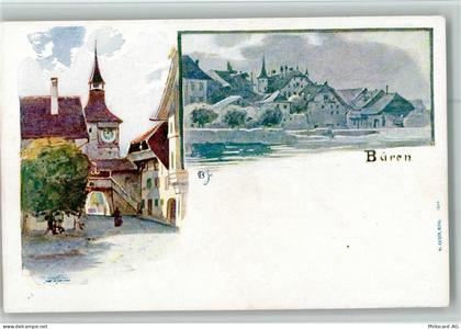 3294 Büren an der Aare Reiben Lithographie / Künstlerkarte Stadttor sign... - 13404672