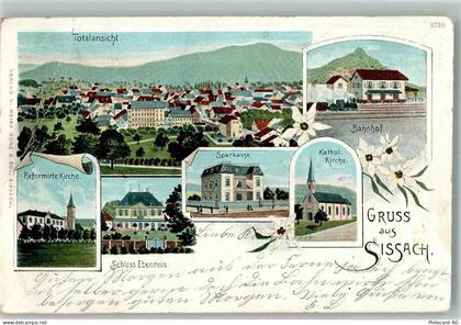 4450 Sissach 1904 Gebrauchsspuren Kath. Kirche Bahnhof Ref. Kirche Schlo... - 13658645