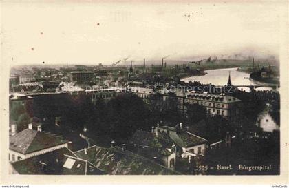 BASEL BS Buergerspital Rhein Fabrikschornsteine Industriepanorama Daecher Brueck