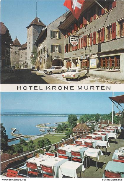 AK Murten Hotel Krone Murtenhof Terasse Murtensee Lac de Morat Schloß Rathausgasse a Freiburg FR Schweiz Suisse Swiss