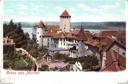 Litho Photochromie AK Gruß Murten Morat Schloß Chateau Schloßgaße Stadtgraben Murtensee Freiburg FR Schweiz Suisse Swiss