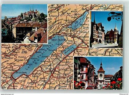 3280 Murten Morat - Landkarte Die Drei Seen Bielersee Neuenburgersee - 39495590