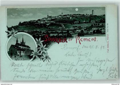 1680 Romont FR 1898 Lithographie / Mondschein Eglise de Romont Carl Künz... - 13455930