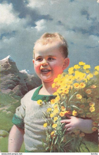 Suisse enfant montagne fleurs CPA cachet Corsier sur Vevey 1928