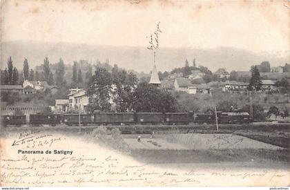 Suisse - Satigny (GE) Panorama - Train - Eglise Vatholique - Ed. E.C. Satigny