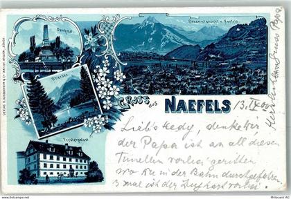 8752 Näfels 1900 Lithographie Denkmal Obersee Freulerpalast - 13616369