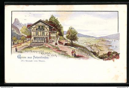 Künstler-AK Riedern b. Thun, Gruss aus der Pension Hohenlinden