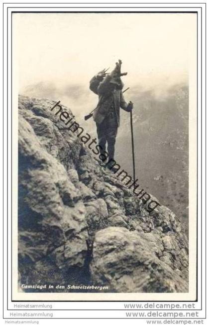 Gemsjagd in den Schweizerbergen - Foto-AK