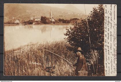 Angler am Fluss in Graubünden bei Grischun / Grigioni 1902  (p0007)