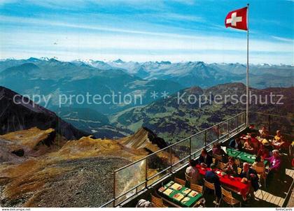 Lenzerheide GR Rothorngipfel Berggasthaus Terrasse Blick auf Piz Scalottas Rhein