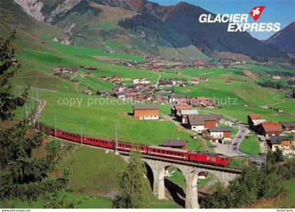 Rueras Surselva GR Glacier-Express FO Tujetsch Viadukt Dorf Berge Wiesen Herbst
