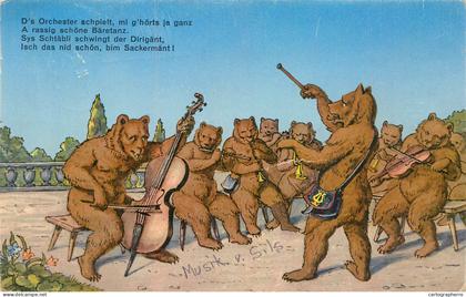 Switzerland Sils im Engadin/Segl "Bäretanz" Swiss orchestra of bears playing various musical instruments