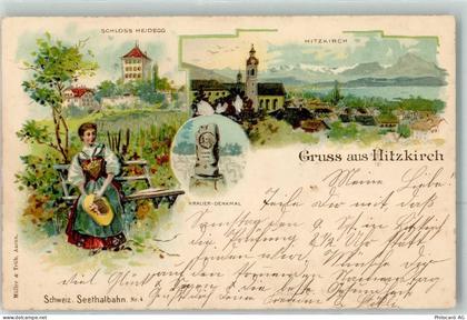 6285 Hitzkirch 1899 Lithographie Schloss Heidegg Krauer-Denkmal Schweiz.... - 13616309