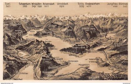 A181 Switzerland Luzern Rigi Kulm Mountain Peaks Lake map Jungfeau Horw postcard