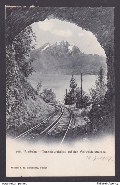 SWITZERLAND, Vintge postcard, Lucerne, Rigi Bahn Tunnel, View of Lake Lucerne