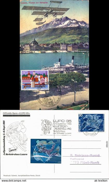 Ansichtskarte Luzern Lucerna Pilatus mit Aeroplan 1985