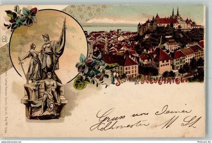 2000 Neuchâtel Neuenburg 1900 Lithographie Independence monument - 13232775