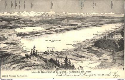 Lac de Neuchatel et Lac de Morat Panorama des Alpes