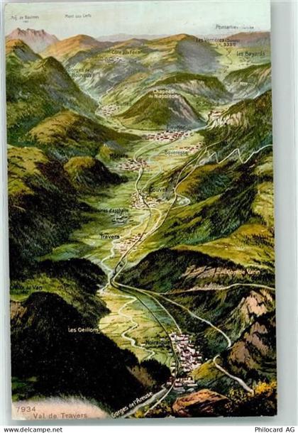 2105 Travers 1908 - Vogelschau Val de Travers - 10620203