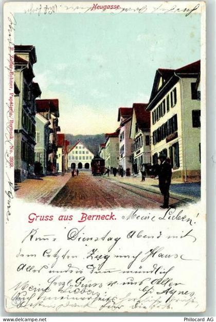 9442 Berneck 1905 Lithographie Neugasse Straßenbahn - 13444023