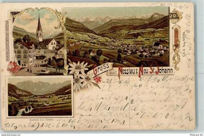 9650 Nesslau 1899 Lithographie Dorfplatz Nesslau Neu St. Johann Rietbad ... - 13601067