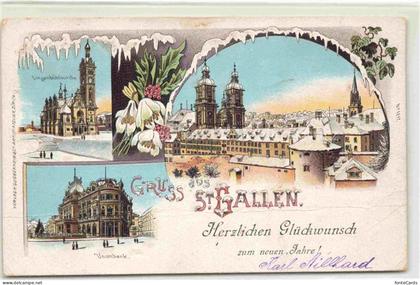 St Gallen SANKT GALLEN SG Ansicht mit Kirchen Unionbank Neujahrskarte Glimmer